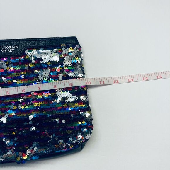 Victoria’s Secret Sequin Sparkle Wristlet Purse Travel Makeup Cosmetic Bag - Picture 3 of 5